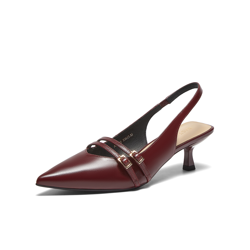 百思图2025夏季新款商场同款简约通勤尖头细跟后空女凉鞋AC825BH5