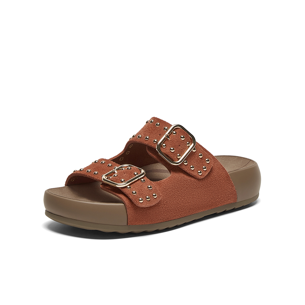 百思图2025夏季新款简约户外休闲运动一字拖厚底女拖鞋D7740BT5