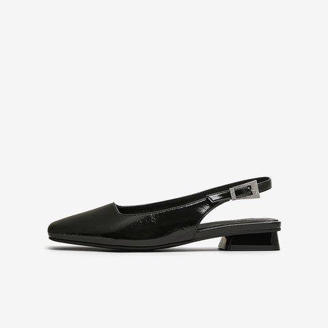 百思图2025夏季新款简约时尚通勤粗跟方头后空女凉鞋B2001BH5