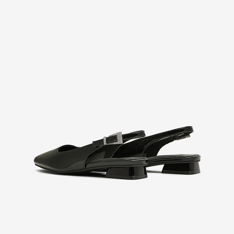 百思图2025夏季新款简约时尚通勤粗跟方头后空女凉鞋B2001BH5