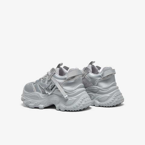 百思图2025夏新款商场同款时尚银色老爹鞋厚底女休闲鞋鞋B2155BM5