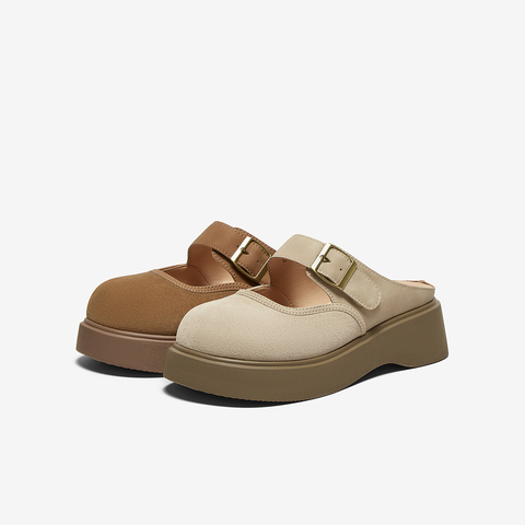 百思图2025夏季新款简约户外休闲穆勒鞋厚底圆头女拖鞋D3028BH5