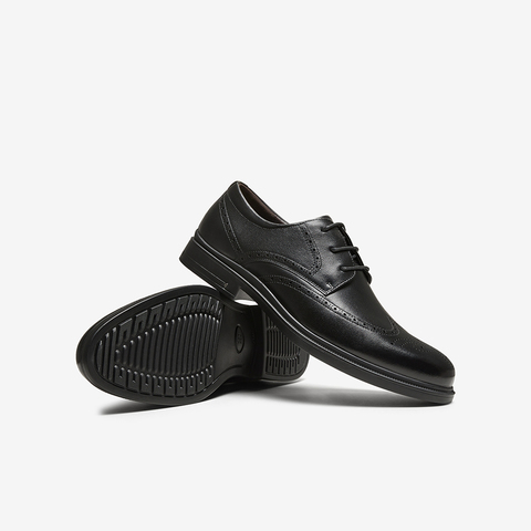 百思图2025春季新款时尚商务布洛克粗跟圆头男正装皮鞋20033AM5