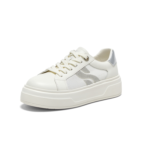 百思图2025夏季新款商场同款简约户外小白鞋厚底女休闲鞋USN01BM5