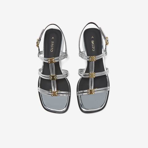 百思图2025夏季新款时尚潮流复古风罗马凉粗跟女凉鞋B5378BL5