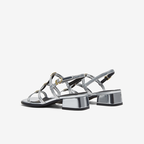 百思图2025夏季新款时尚潮流复古风罗马凉粗跟女凉鞋B5378BL5