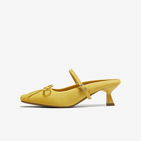 百思图2025夏季新款时尚蝴蝶结穆勒拖方头细跟女拖鞋鞋B1995BH5