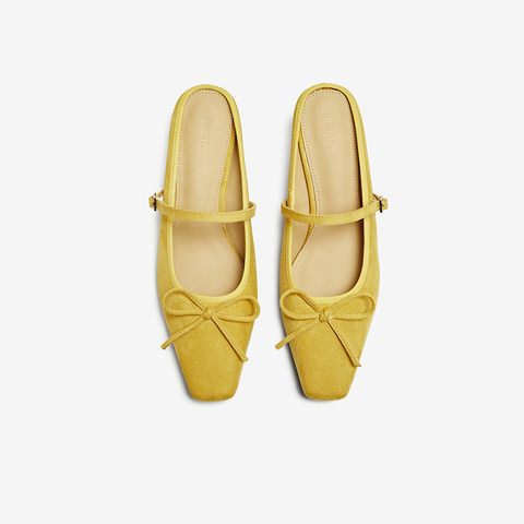百思图2025夏季新款时尚蝴蝶结穆勒拖方头细跟女拖鞋鞋B1995BH5