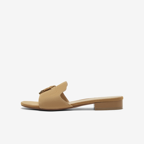 百思图2025夏季新款简约时尚休闲一字拖粗跟女拖鞋C5381BT5