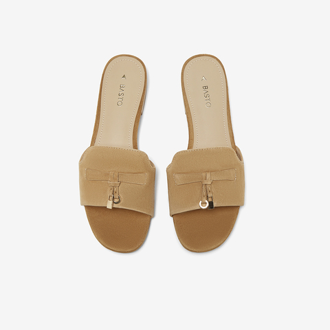 百思图2025夏季新款简约时尚休闲一字拖粗跟女拖鞋C5381BT5