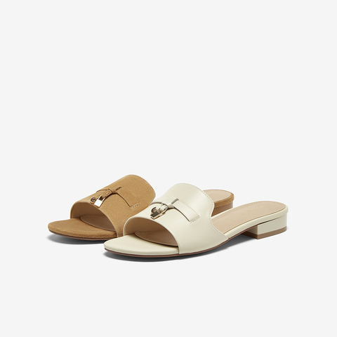 百思图2025夏季新款简约时尚休闲一字拖粗跟女拖鞋C5381BT5