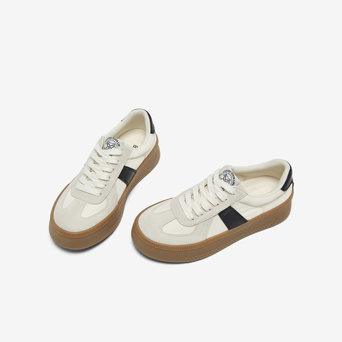 百思图2025春季新款时尚复古运动德训鞋厚底女休闲鞋V2507AM5