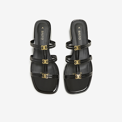 百思图2025夏季新款商场同款时尚复古时装粗跟女拖鞋B5379BT5