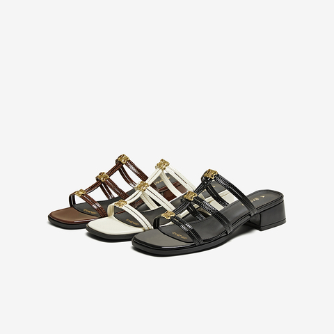 百思图2025夏季新款商场同款时尚复古时装粗跟女拖鞋B5379BT5