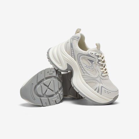 百思图2025夏季新款时尚户外银色老爹鞋厚底增高女休闲鞋D3018BM5