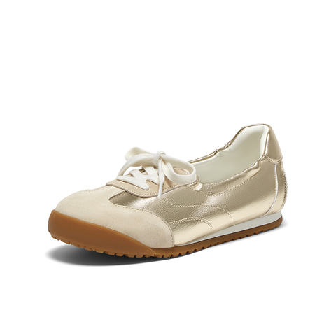 百思图2025夏季新款商场同款简约复古德训鞋平跟女休闲鞋D3066BA5