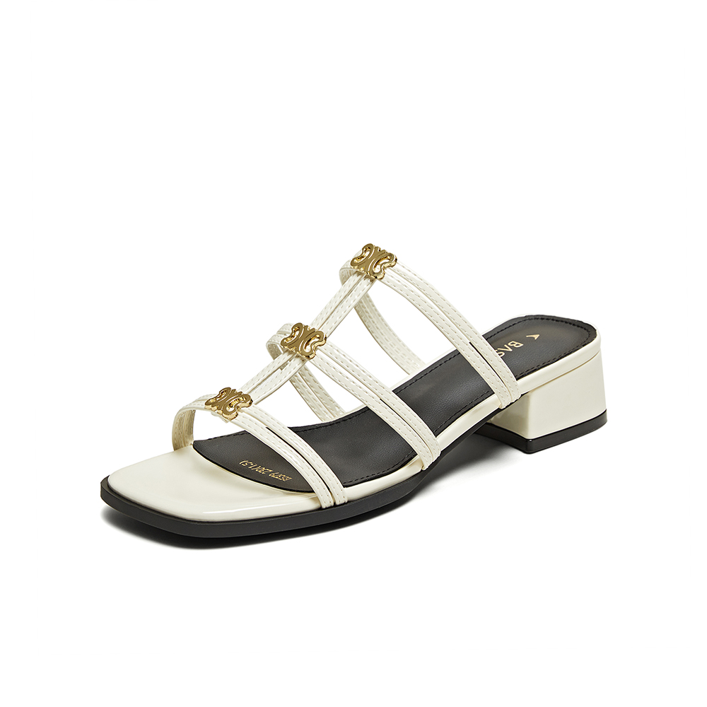 百思图2025夏季新款商场同款时尚复古时装粗跟女拖鞋B5379BT5