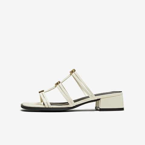 百思图2025夏季新款商场同款时尚复古时装粗跟女拖鞋B5379BT5