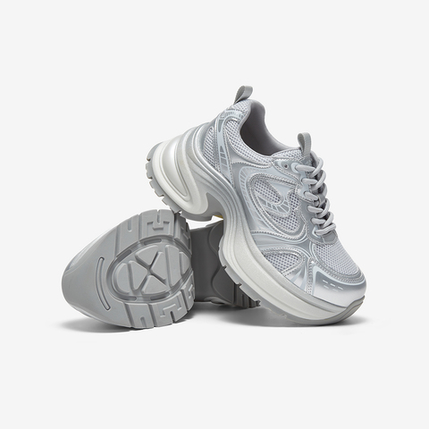 百思图2025夏季新款时尚户外银色老爹鞋厚底增高女休闲鞋D3018BM5