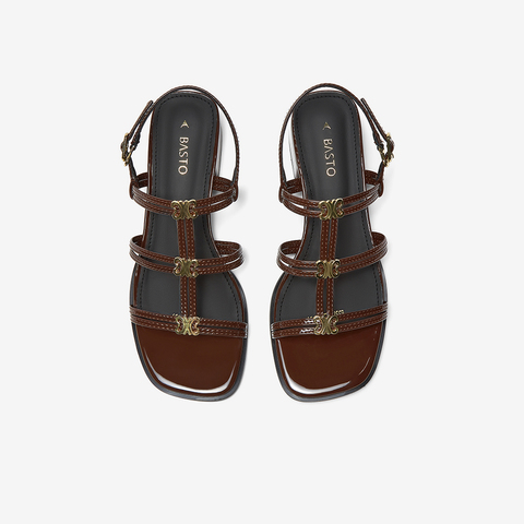 百思图2025夏季新款时尚潮流复古风罗马凉粗跟女凉鞋B5378BL5