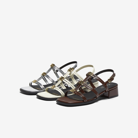 百思图2025夏季新款时尚潮流复古风罗马凉粗跟女凉鞋B5378BL5