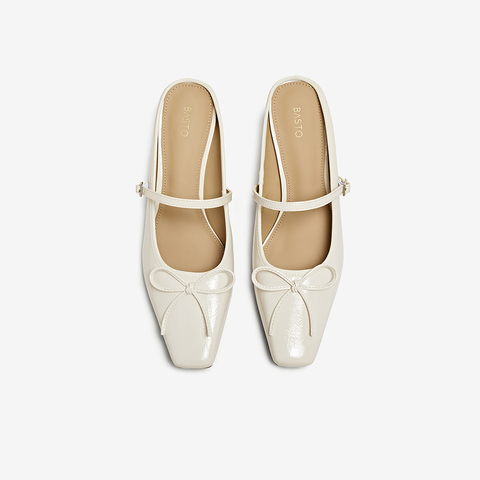 百思图2025夏季新款时尚蝴蝶结穆勒拖方头细跟女拖鞋鞋B1995BH5