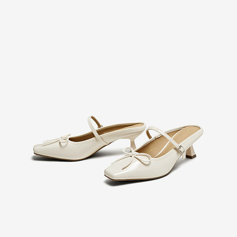 百思图2025夏季新款时尚蝴蝶结穆勒拖方头细跟女拖鞋鞋B1995BH5