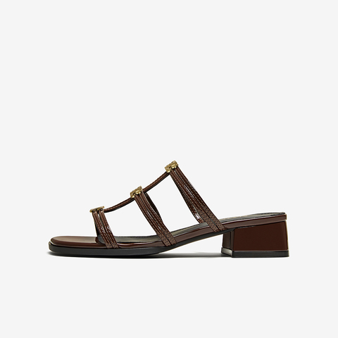 百思图2025夏季新款商场同款时尚复古时装粗跟女拖鞋B5379BT5