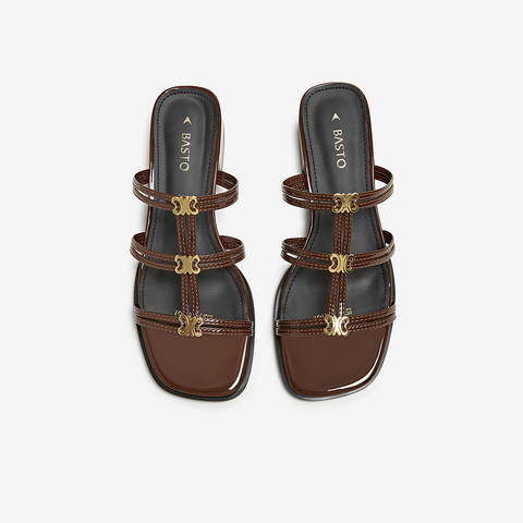 百思图2025夏季新款商场同款时尚复古时装粗跟女拖鞋B5379BT5