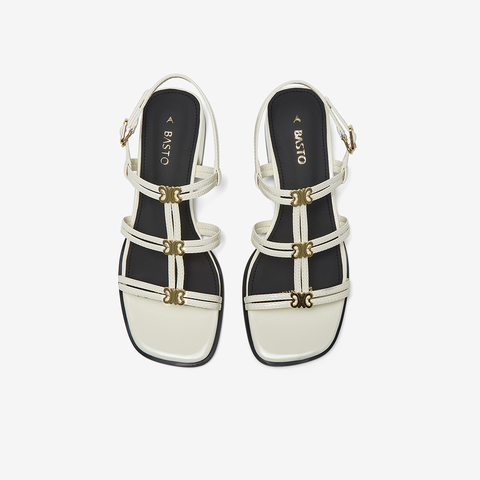 百思图2025夏季新款时尚潮流复古风罗马凉粗跟女凉鞋B5378BL5