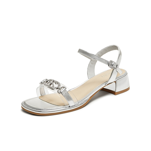 百思图2025夏季新款商场同款时尚简约一字带粗跟女凉鞋TFJ01BL5