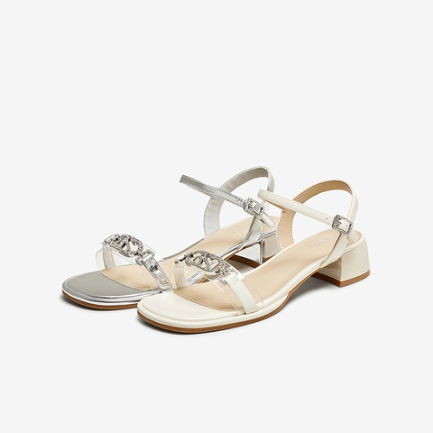 百思图2025夏季新款商场同款时尚简约一字带粗跟女凉鞋TFJ01BL5