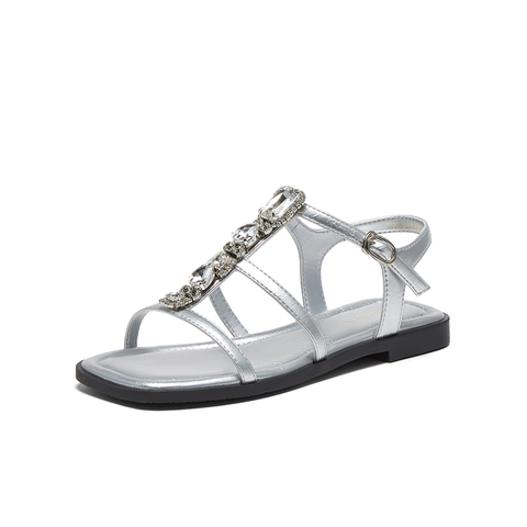 百思图2025夏季新款时尚潮流街头复古罗马凉平跟女凉鞋B5306BL5