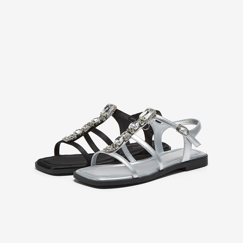 百思图2025夏季新款时尚潮流街头复古罗马凉平跟女凉鞋B5306BL5