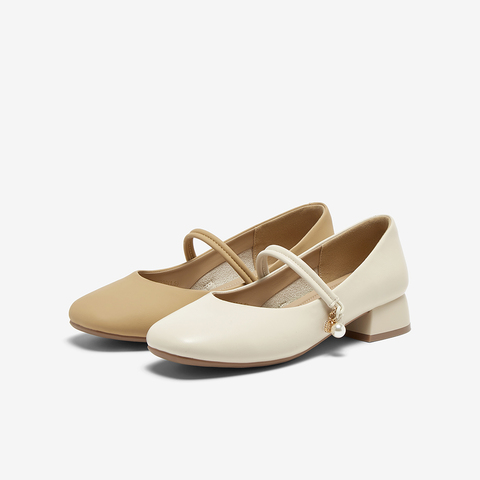 百思图2025春季新款时尚简约法式玛丽珍鞋粗跟女单鞋W8910AQ5