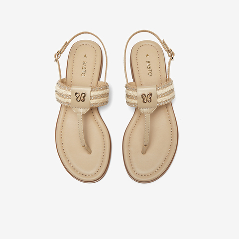 百思图2025夏季新款时尚复古户外休闲一字带夹趾女凉鞋C2107BL5