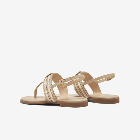 百思图2025夏季新款时尚复古户外休闲一字带夹趾女凉鞋C2107BL5