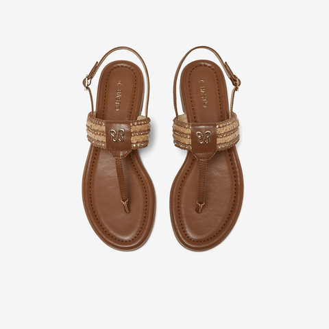 百思图2025夏季新款时尚复古户外休闲一字带夹趾女凉鞋C2107BL5