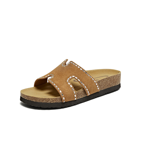 百思图2025夏季新款简约时尚户外休闲一字拖厚底女凉拖鞋BV261BT5