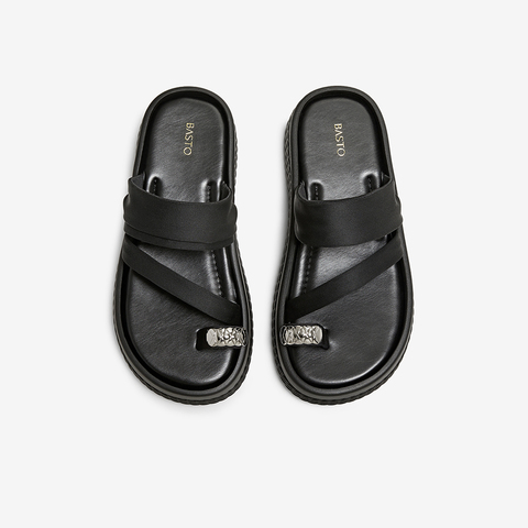 百思图2025夏季新款时尚户外潮流时装拖厚底女拖鞋F2121BT5