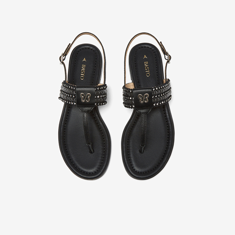 百思图2025夏季新款时尚复古户外休闲一字带夹趾女凉鞋C2107BL5