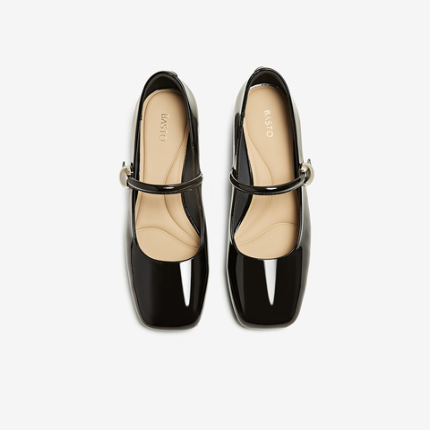 百思图2025秋季新款商场同款简约复古玛丽珍鞋方头女单鞋F2166CQ5