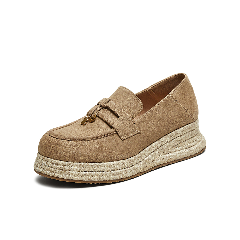 百思图2025秋季新款简约复古乐福鞋厚底增高女单鞋B0515CA5