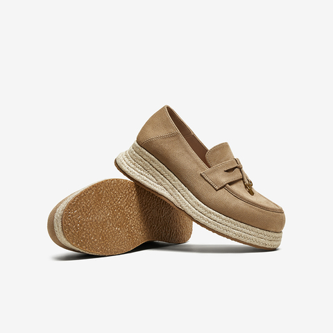 百思图2025秋季新款简约复古乐福鞋厚底增高女单鞋B0515CA5