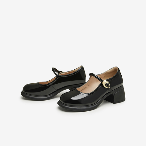 百思图2025春季新款商场同款复古法式玛丽珍鞋粗跟女单鞋JA610AQ5