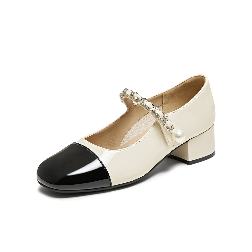 百思图2025夏季新款时髦法式小香风玛丽珍鞋粗跟女单鞋W1227BQ5