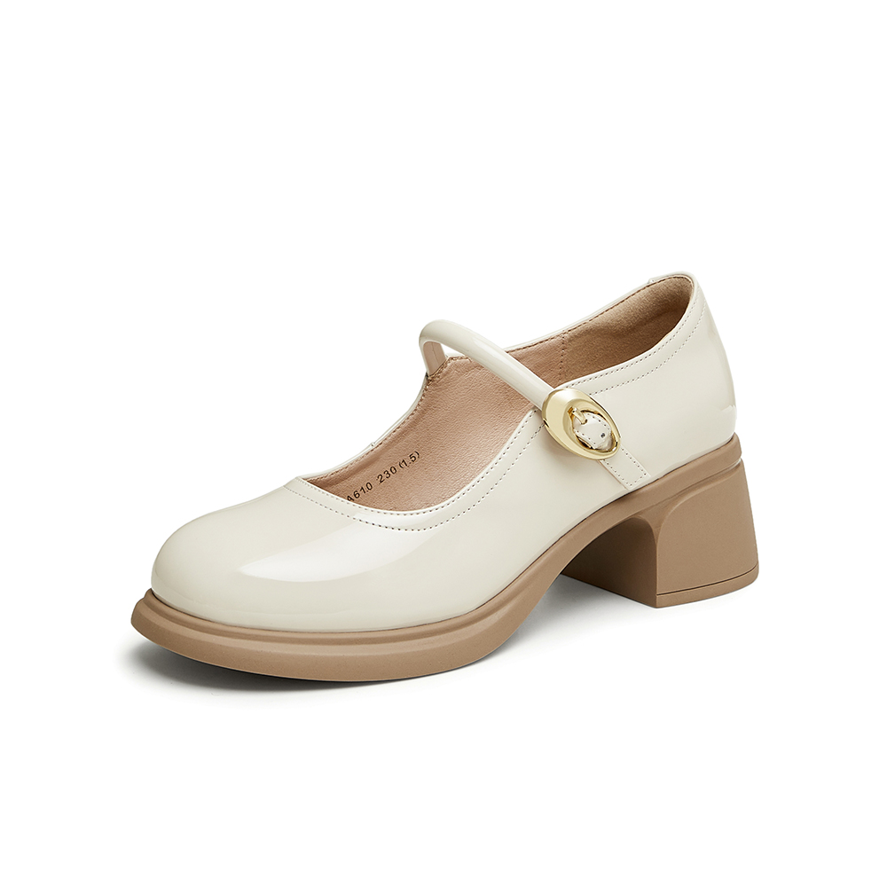 百思图2025春季新款商场同款复古法式玛丽珍鞋粗跟女单鞋JA610AQ5