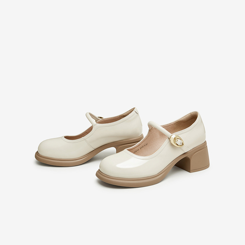 百思图2025春季新款商场同款复古法式玛丽珍鞋粗跟女单鞋JA610AQ5