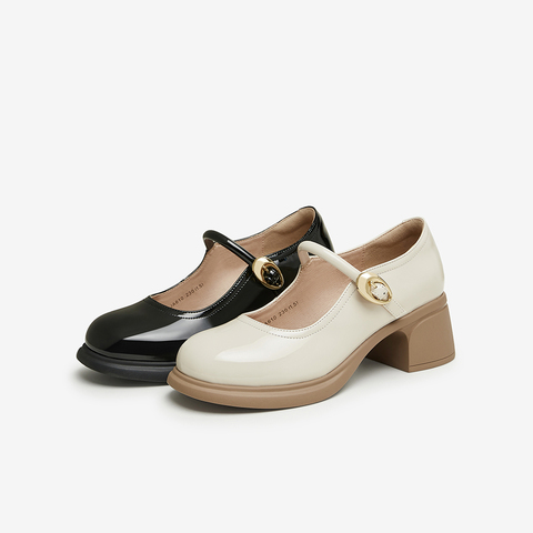 百思图2025春季新款商场同款复古法式玛丽珍鞋粗跟女单鞋JA610AQ5