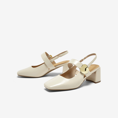 百思图2025夏季新款商场同款简约粗高跟方头后空女凉鞋鞋F5201BH5